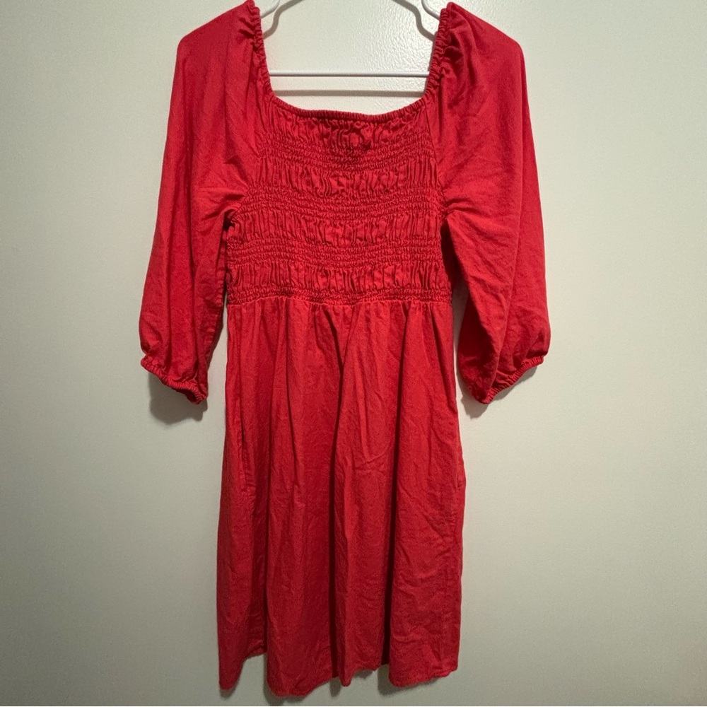 Isabel Maternity by Ingrid & Isabel Coral Puff-Sleeve Smocked Maternity Dress - Picture 4 of 7